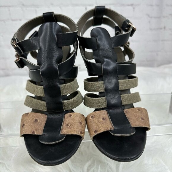 Balenciaga Women’s Black Strap Buckle Canvas Animal Designer Wedge Heels EU 39.5 - Picture 1 of 17
